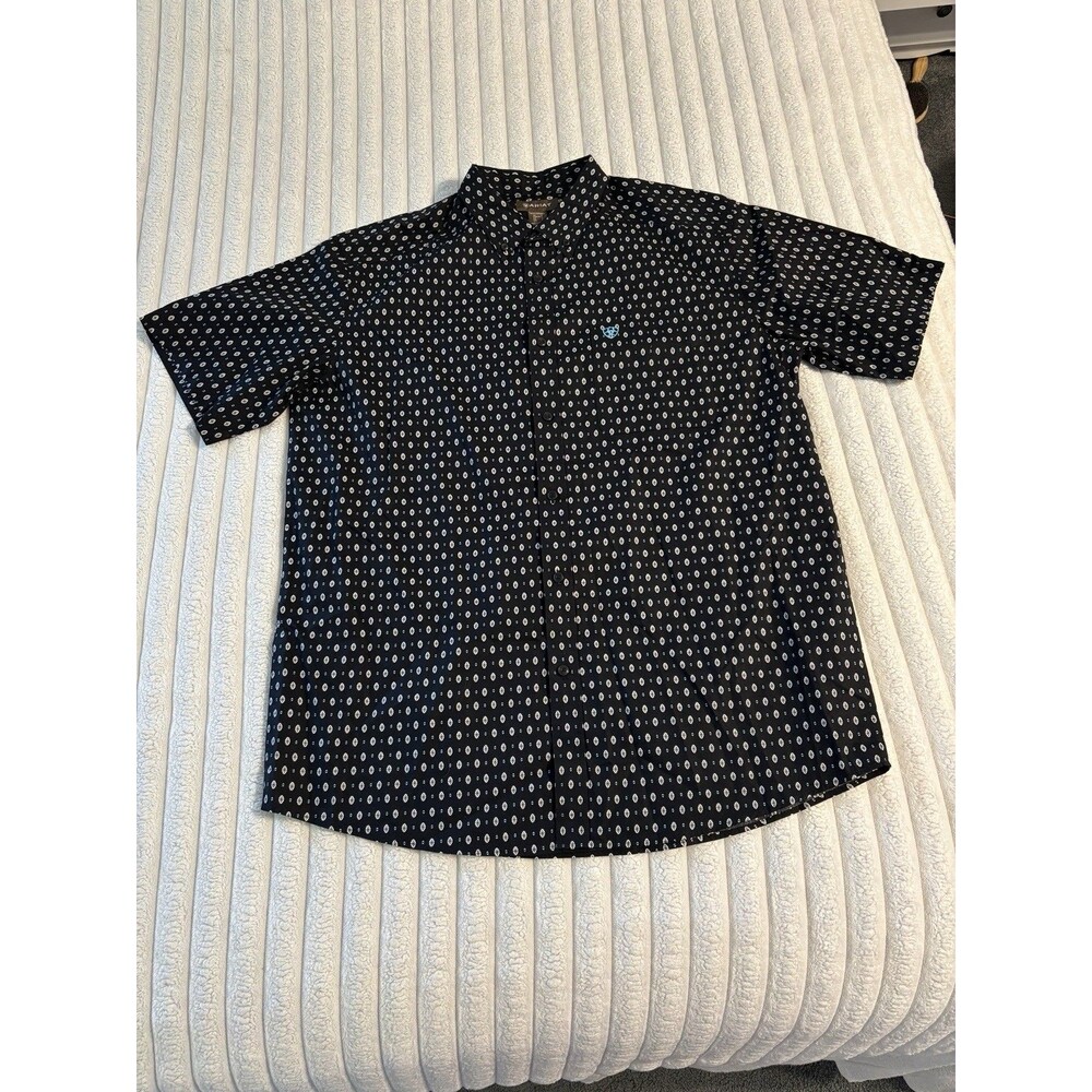Arait Steele Classic Shirt Button Down Mens Large Black blue Western Print Logo